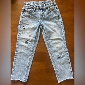 Cat & Jack Girls' High-Rise Embroidered Ankle Straight Jeans / size 4